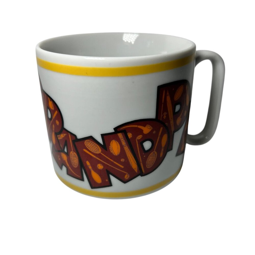Vintage 1970s GRANDPA Mug Ceramic Sports Father's Day MCM Design Brown Orange